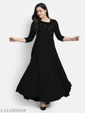 Women's solid rayon gown with three-quarter sleeves, single-colored, available in sizes S-XXXXL. Indian-made quality product