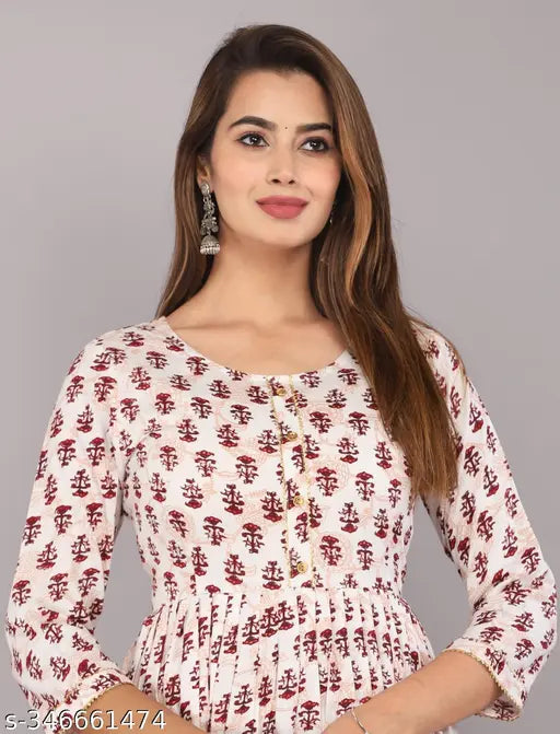 Procini printed rayon anarkali dress, vibrant three-quarter sleeve design, Indian fashion for women