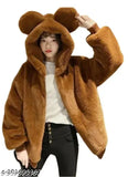 Wool winter hoodie for girls, brown solid design, long sleeves. Hoodie for 13-15 years or free size