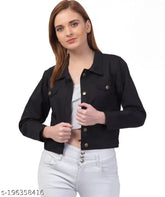 Cotton blend casual jacket for girls & women, solid color, long sleeves - 11-16 years