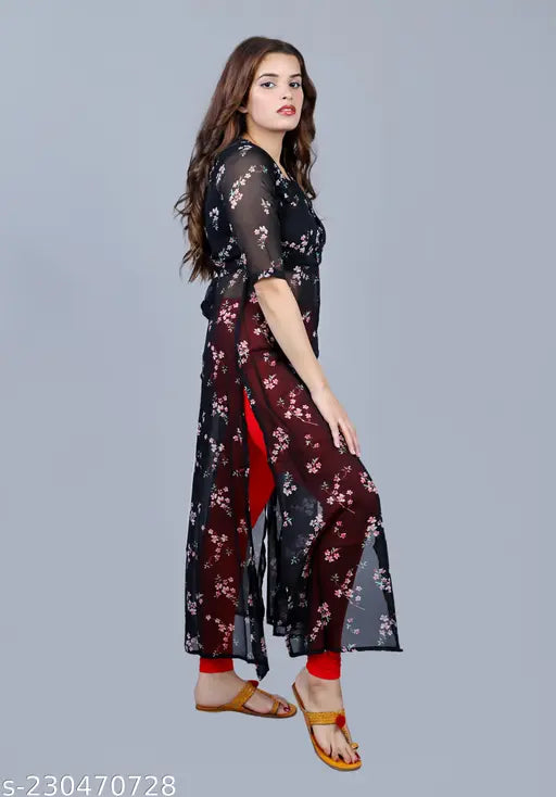 Trendy georgette kurta with three-quarter sleeves, printed combo, S-XXL sizes, Indian fashion
