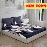 Glace cotton geometric-patterned fitted bedsheet set and 2 pillow covers (Pack of 1), ideal for summer adult use on double queen mattresses