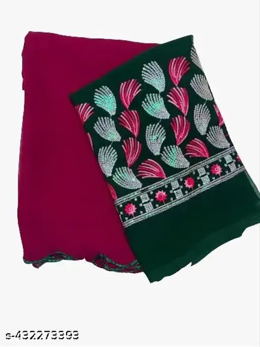 Georgette aari work border saree with sequined embroidered blouse, Indian Party Wear on mannequin