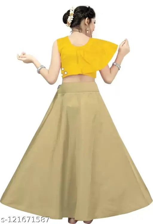 Indi Girls Lehenga Choli Western Wear, embellished silk-cotton blend ghagra choli for girls aged 18 months to 15 years, mirror-work lehenga, embroidered choli and dupatta, handcrafted in India