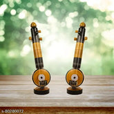 Handcrafted wooden Veena combo pack 2, Rajasthani antique decor items for living room. Indian-made, premium quality wooden musical instrument showpieces (5cm x 22cm x 5.5cm)