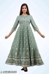 Mint Green Rayon Anarkali, printed combo, three-quarter sleeves, women's fashion, Indian traditional wear