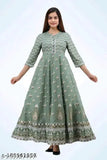 Mint green rayon anarkali kurti, printed combo, three-quarter sleeves, women's fashion, Indian traditional wear