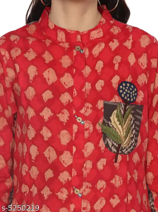 Cotton abstract printed flared kurti, three-quarter sleeves, single color Indian fashion