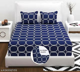 Glace cotton fitted double bedsheet set with 2 pillow covers, geometric pattern, elasticated for a perfect fit, ideal for summer, size 78x7210, pillow size 28x18