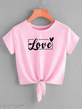Pink cotton blend crop top & t-shirt for women, love box printed - India