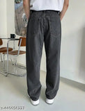 Wide-leg denim jeans for men, solid pattern, size 28/32, India-made