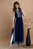 Blue rayon sleeveless embroidered kurta, Indian traditional clothing on mannequin