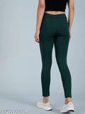 Dark green solid jegging for women and girls, stylish polyester fit for various sizes (26-34 inches)