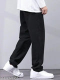 Men's Steright Fit black baggy cotton pants, solid style, size 28 (29wa-38len-35hip), made in India