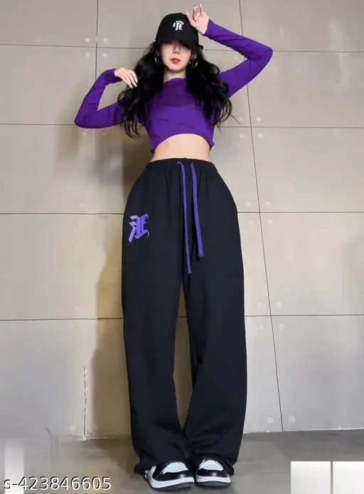 Black printed cotton joggers for women - stylish, comfortable, and versatile athletic wear with premium quality and exclusive sale prices. Made in India