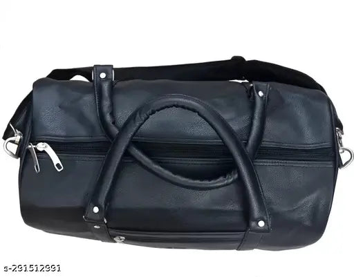 Black faux leather duffel bag for travel, regular capacity with 1 compartment and free size dimensions