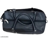 Black faux leather duffel bag for travel, regular capacity with 1 compartment and free size dimensions