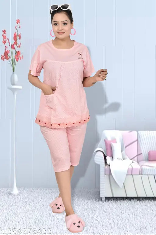 Imported cotton blend Capriset set, featuring breathable net bottoms in sizes L and XL, perfect for summer fashion