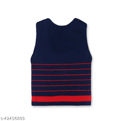 Boys Red Acrylic Striped Sleeveless Vests Pack of 3 - Breathable, cozy winter wear for kids aged 0-6 years