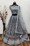 Gray net embroidered FLEX_Lehenga_Supriya with matching dupatta, traditional Indian topwear and drape accessory