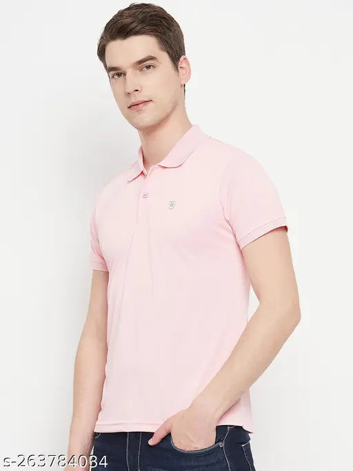 OGEN men's cotton half sleeves solid polo neck t-shirt, printed net design, short sleeve, India-made