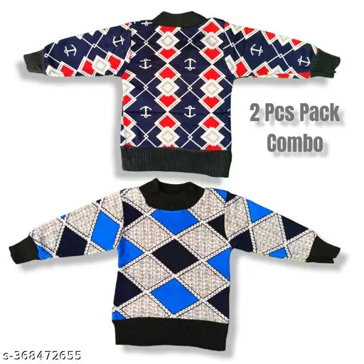 Indian Morvika semi woolen cotton printed sweatshirts (pack of 2), ideal for light winter, embroidered net design on long sleeves for infants and toddlers
