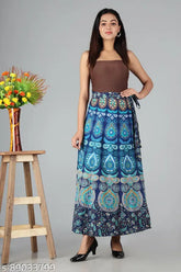 Printed cotton wraparound skirt for girls, stylish and available in sizes 36-44 (India)