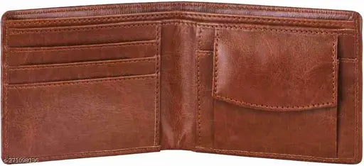 Tan PU leather men's wallet, slim design with 12 card slots & 5 compartments, perfect for daily use