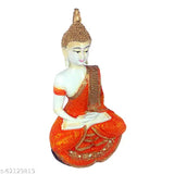 White and orange resin Sitting Buddha statue (16cm x 27cm x 13cm), ideal for home decor or gifting