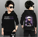 Boys cotton blend hoodie sweatshirt with long sleeves, printed design, popular kids clothing item for colder months or cooler weather. Size 5-6 years (chest size 31 in, length size 19 in)