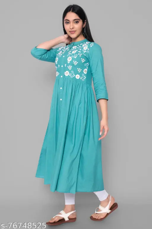 Rayon embroidered anarkali kurta for women, festive long sleeved partywear in India