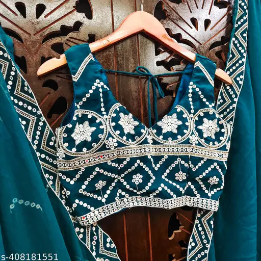 Embroidered Georgette women's choli and dupatta set, semi-stitched (waist 43in, length 43in), India