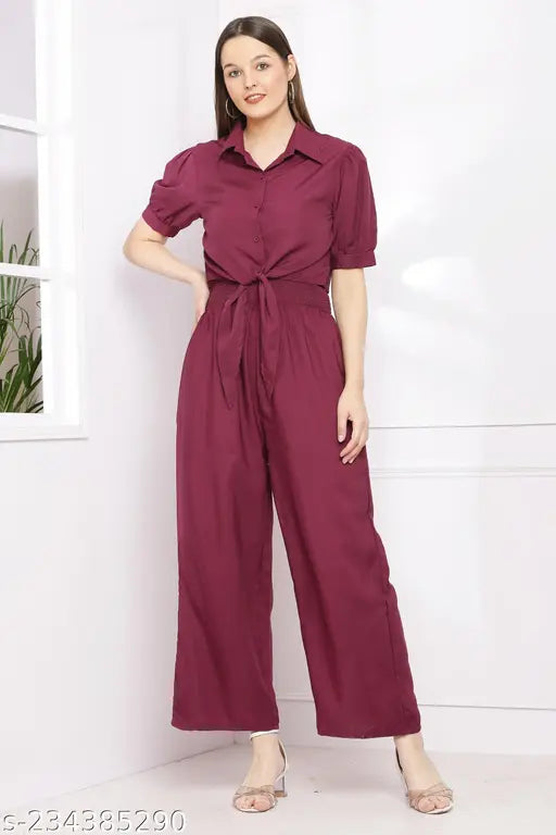 Women's solid 2-piece dress with stylish shrug jumpsuit in Poly Crepe, Indian-made, perfect for parties and events