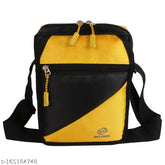 Black & yellow colorblock polyester sling bag with 2 compartments, perfect for cross-body wear