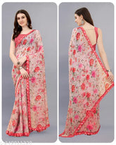 Daily wear fancy 2023 Bollywood printed Georgette saree with lace and separate blouse piece, embellished with embroidery on festive store under 199 SAREE - Indian-made Georgette saree and blouse