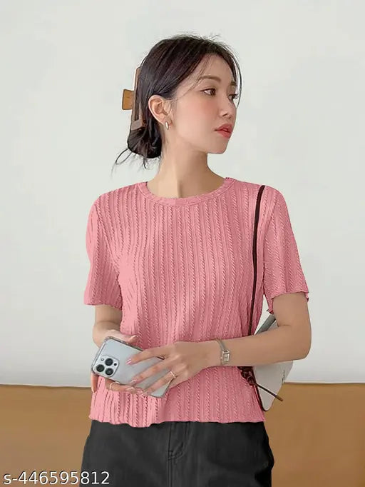 Wool long-sleeved classic fashion t-shirt, self-designed pattern for women, XS - XL sizes