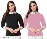 Trendy stylish cotton collar t-shirt with long sleeves, solid design, available in S-XL. Made in India