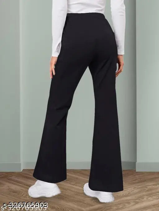 Black polyester blend solid women's trousers (38"), versatile wardrobe essential for sizes 26, 28, 30, 32, 34, 36