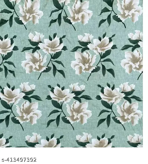 Green Flower Premium Cotton Elastic Fitted Bedsheets with 2 King Size Pillow Covers, 78x72 inches
