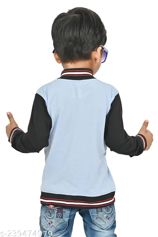 Light Blue-Black cotton blend kids jacket, trendy solid pattern, ideal for casual wear (1-2Y, 6-7Y), Indian origin