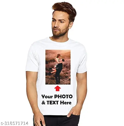 Design Print Custom Men's Cotton Blend T-Shirts, visible branding with logo noticed. Short sleeve, customizable for business, work, or promos. Made in India