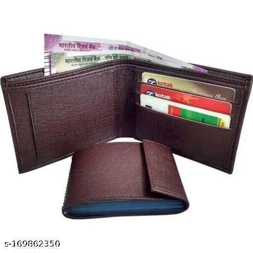 Premium brown PU leather mens wallet, sleek design with 2 compartments for daily use
