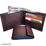 Premium brown PU leather mens wallet, sleek design with 2 compartments for daily use