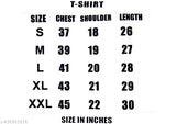 Polyester printed t-shirt, "JO HUMSE JALE THODA SIDE SE CHALE" design for boys and men on display. Short sleeves available in multiple sizes (XS, S, M, L, XL, XXL). Check size chart in 2nd image before ordering. Made in India