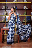 Hand printed cotton mulmul Siya saree with unstitched georgette blouse, Indian party wear in free size