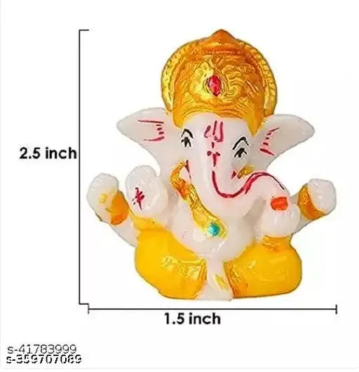 Yellow resin Ganesh idol (20cm x 10cm x 65cm), perfect for car dashboards or home decor. Ideal as a Hindu god gift, temple decoration, or office accessory