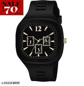 Black analog multi square watch with silicon strap for men and boys - classic designer timepiece from India