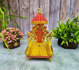 Golden wooden Singhasan by HINDE EXPORTS, 9 inches, traditional Indian decor piece for home shrine or living room