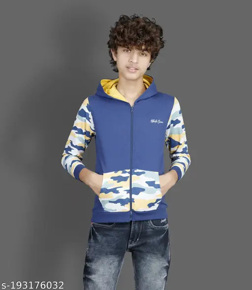 Agile Comfy navy blue boys sweatshirts with long sleeves and printed design, cotton material for winter wear