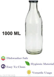 Transparent clear glass 1000ml bottle set (AFast Water/Milk/Juice), leak-proof, reusable, environment-friendly, dishwasher safe, perfect for fridge use and dining